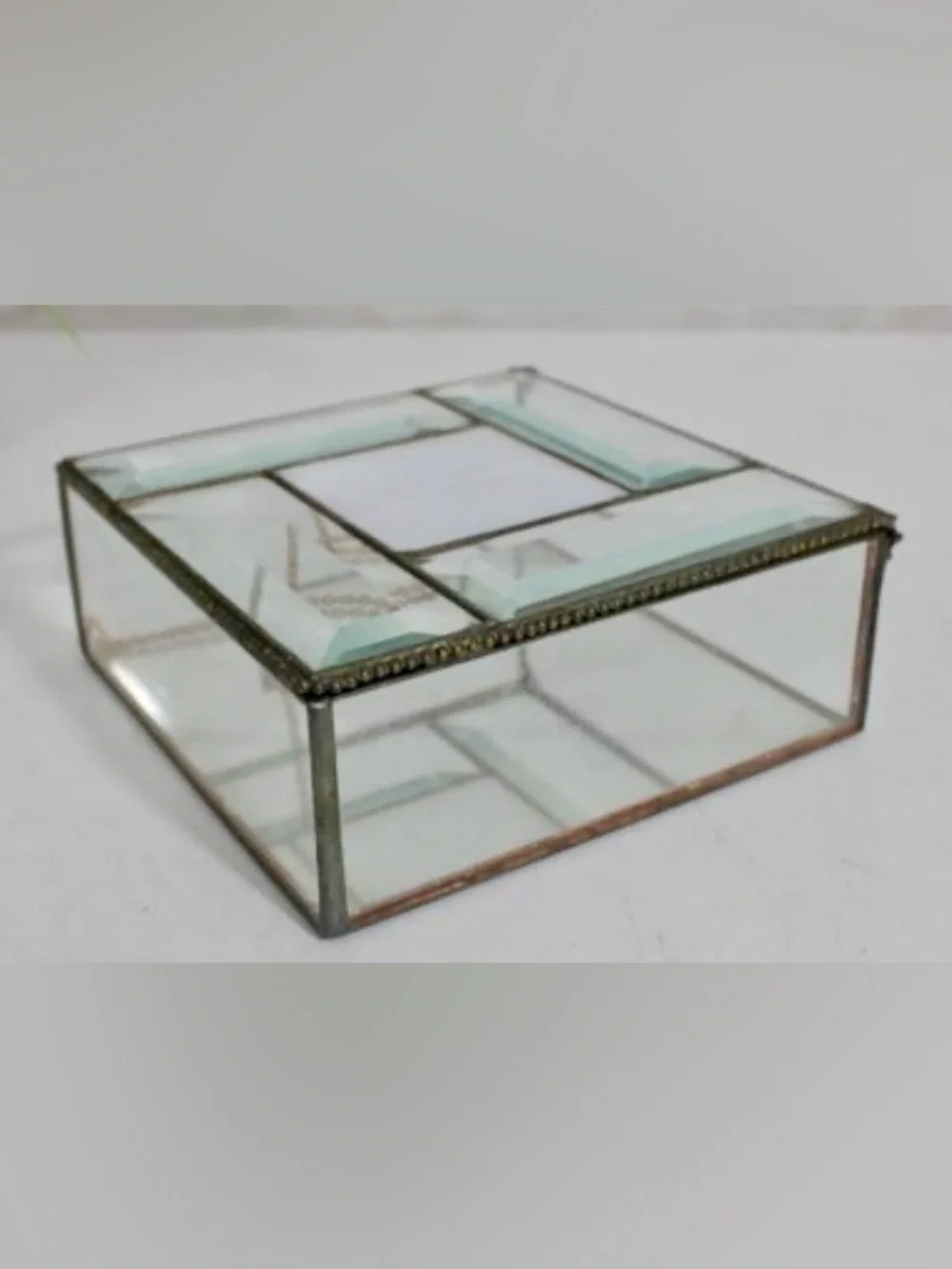 Vintage Stained Glass Trinket Display Box Aurora Borealis Design 6